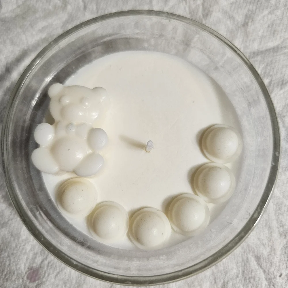 6 Personalized White Bear Scented Baby Shower Birthday Candle Favors Giveaways